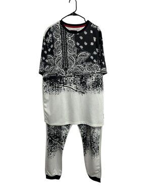 Encrypted 3XL Mens 2 Piece Set Black White Bandana Print Grungecore